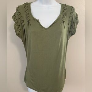 VENUS Green Short Sleeve Top with Lace-Up Detail